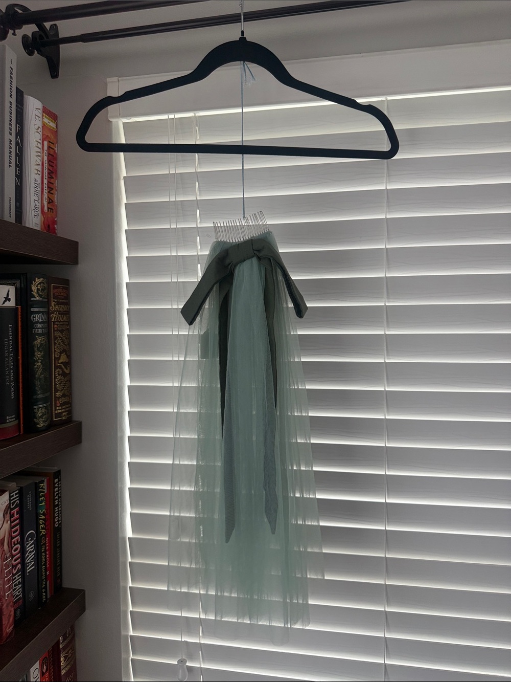 HANDMADE BY ME Mint Soft Tulle Veil with Large Olive Cotton Bow